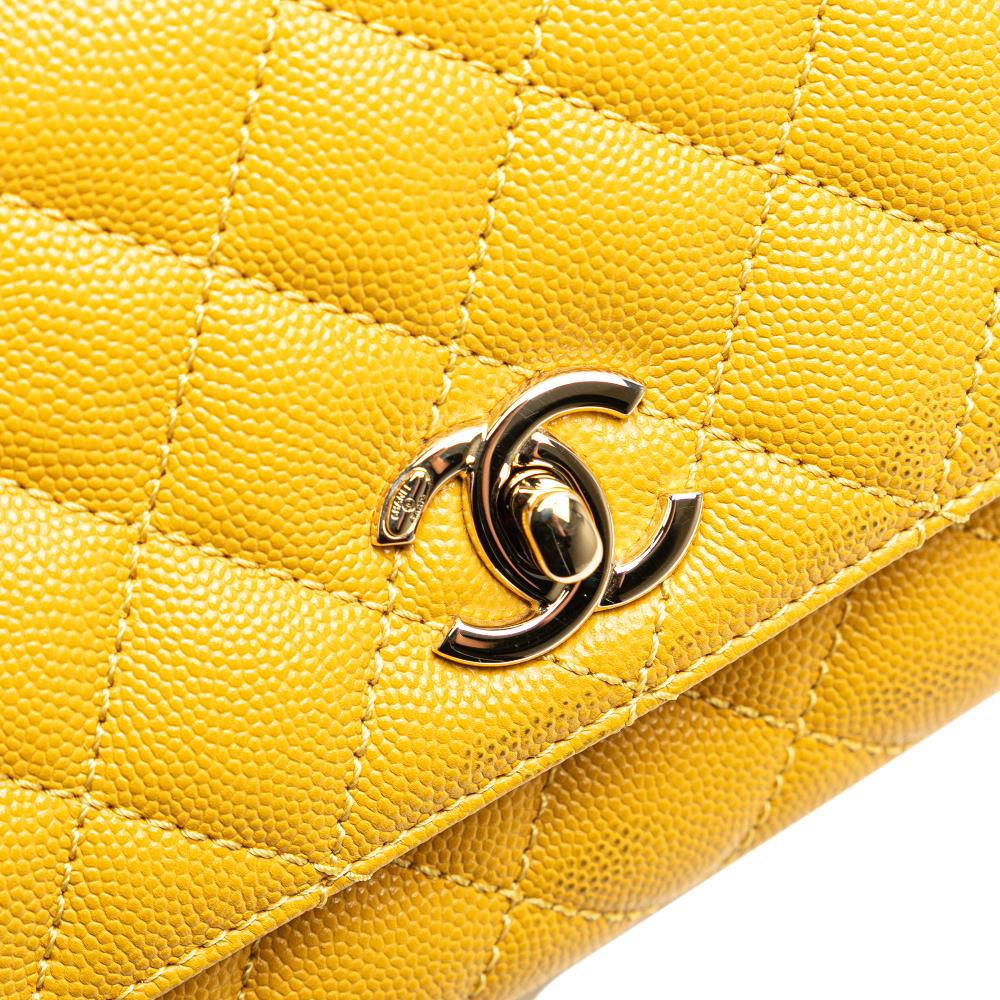 Chanel B Chanel Yellow Mustard Caviar Leather Leather Extra Mini Quilted Caviar Coco Top Handle Bag Italy