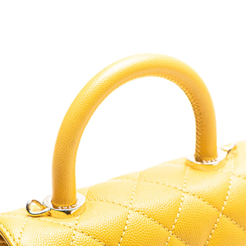 Chanel B Chanel Yellow Mustard Caviar Leather Leather Extra Mini Quilted Caviar Coco Top Handle Bag Italy