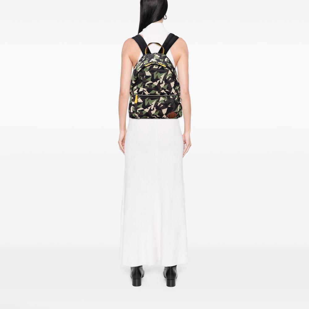 Fendi AB Fendi Black with Green Nylon Fabric Camouflage Print Bugs Backpack Italy