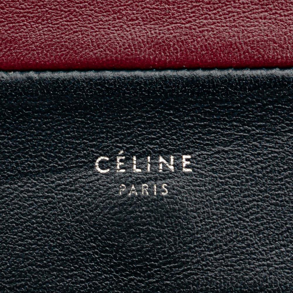 Celine B Celine Red Dark Red with Blue Navy Calf Leather Frame Wallet on Chain Italy