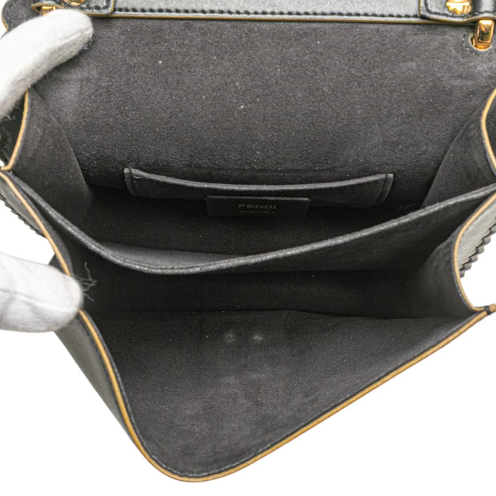 Fendi B Fendi Black Calf Leather Small Scalloped Kan I Crossbody Italy