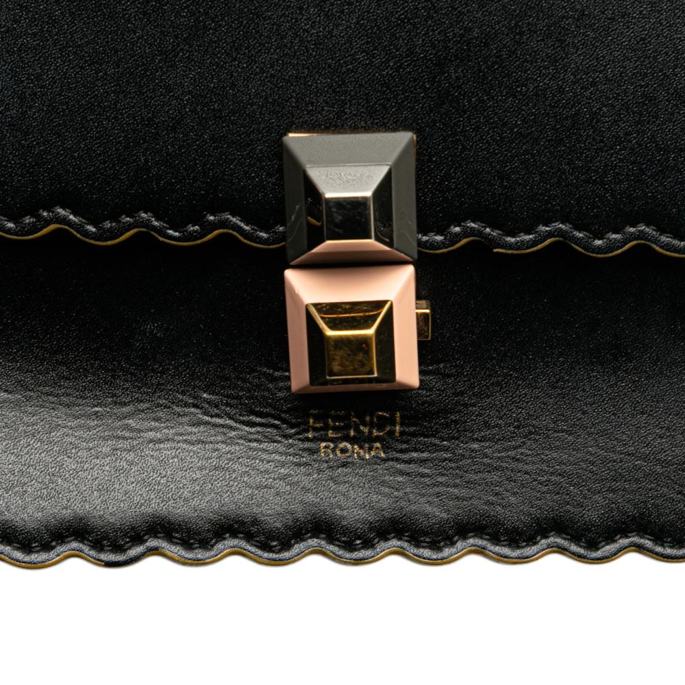 Fendi B Fendi Black Calf Leather Small Scalloped Kan I Crossbody Italy
