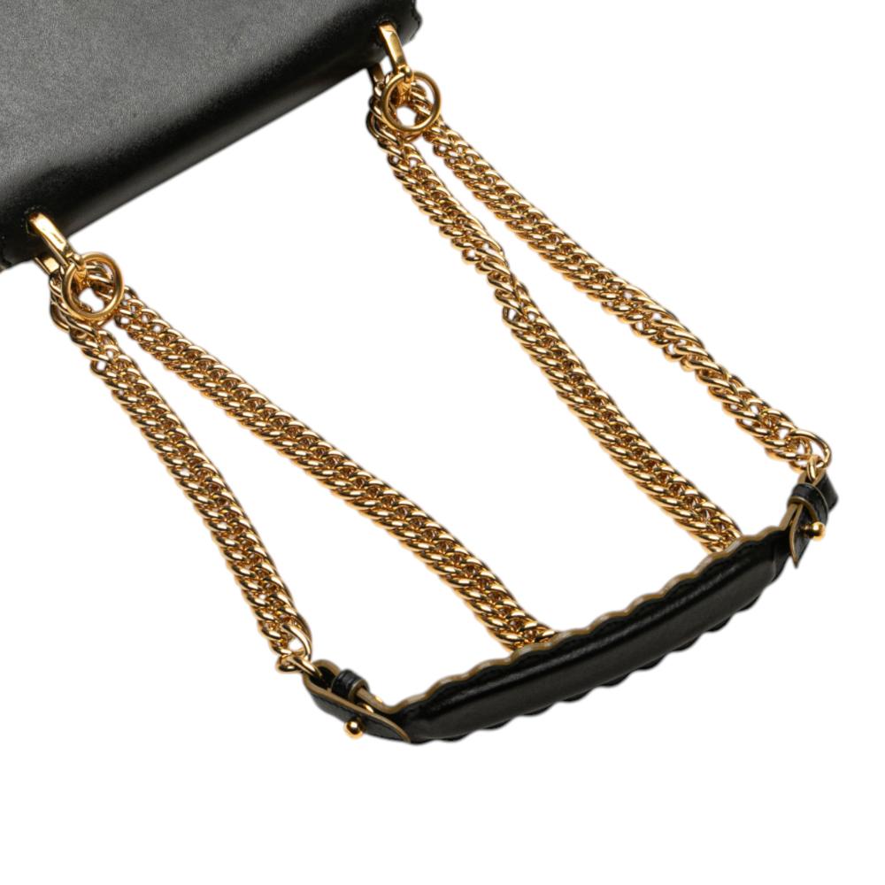 Fendi B Fendi Black Calf Leather Small Scalloped Kan I Crossbody Italy