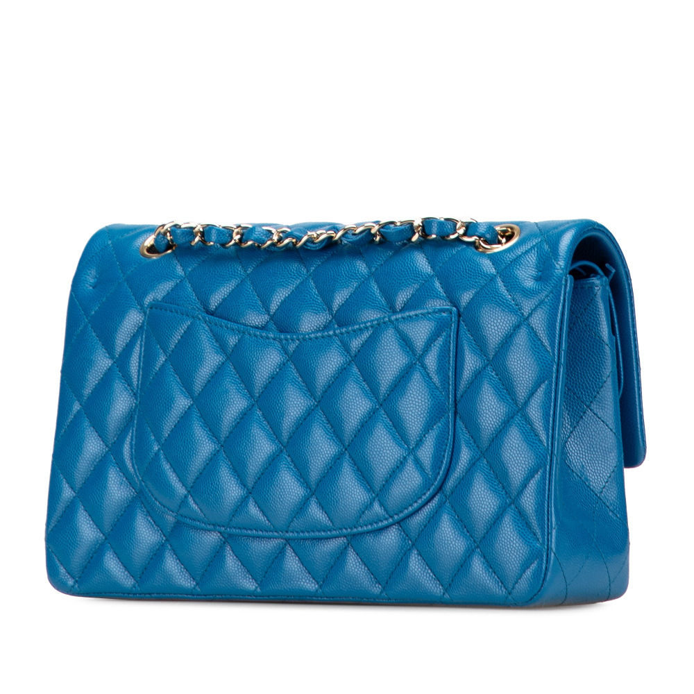 Chanel Classic Double Flap Medium Caviar Leather Matelassè Shoulder Bag Blue