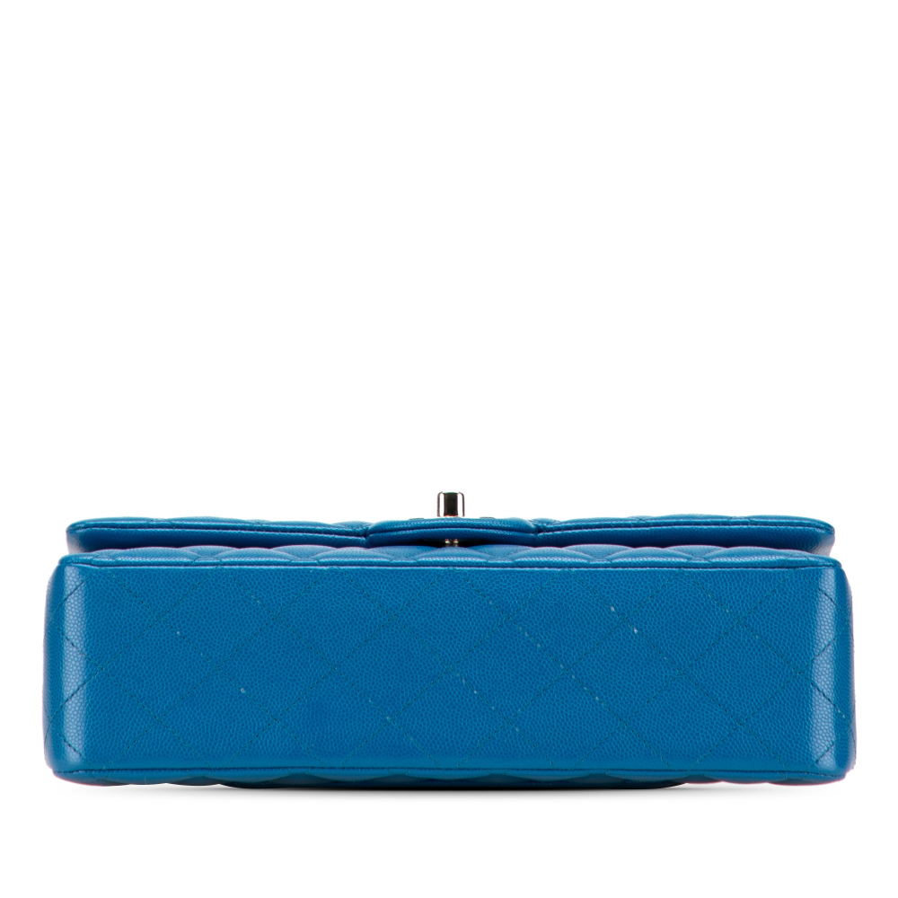 Chanel Classic Double Flap Medium Caviar Leather Matelassè Shoulder Bag Blue