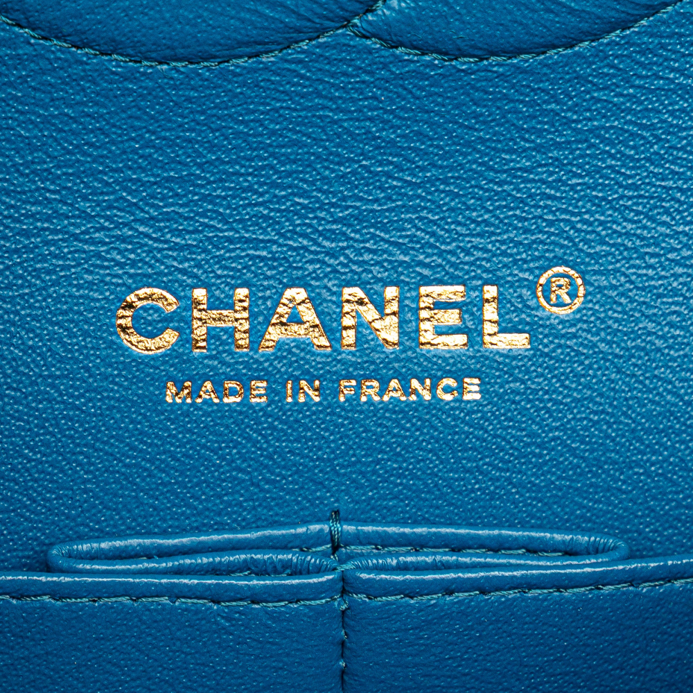 Chanel Classic Double Flap Medium Caviar Leather Matelassè Shoulder Bag Blue
