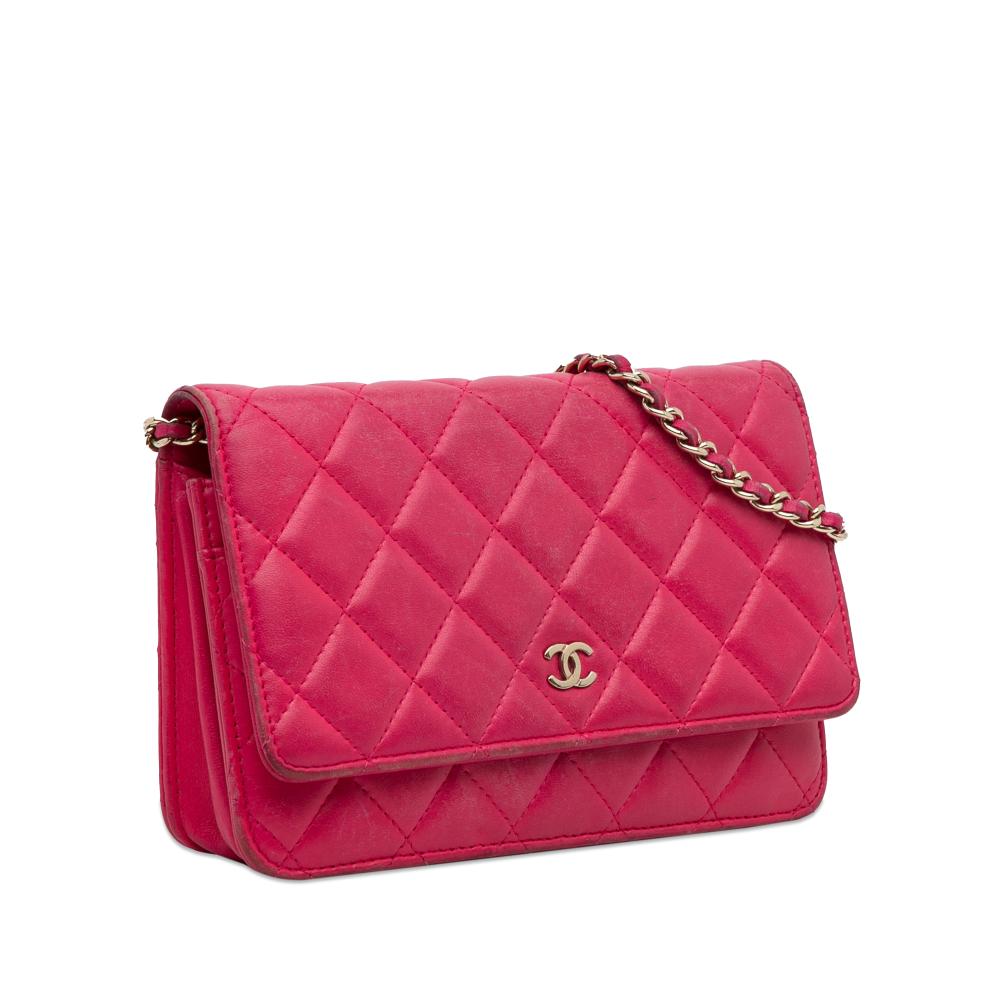 Chanel B Chanel Pink Hot Pink Lambskin Leather Leather Classic Lambskin Wallet on Chain Italy