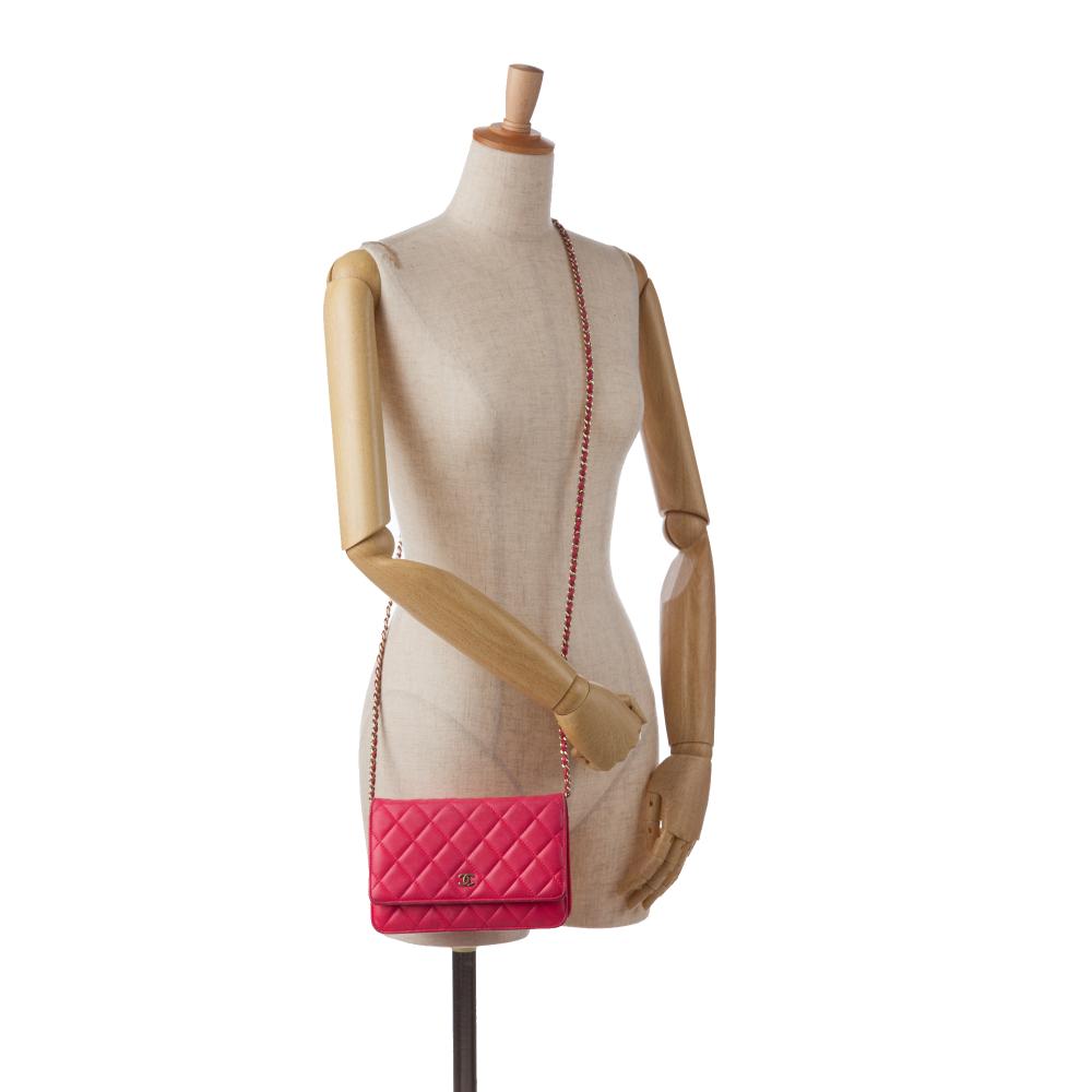Chanel B Chanel Pink Hot Pink Lambskin Leather Leather Classic Lambskin Wallet on Chain Italy
