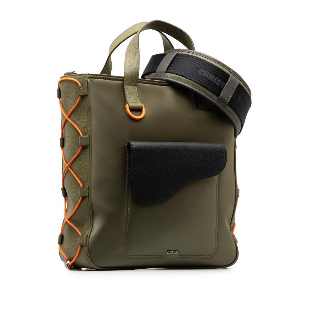 Christian Dior AB Dior Green Dark Green Nylon Fabric x Sacai Saddle Tote Italy