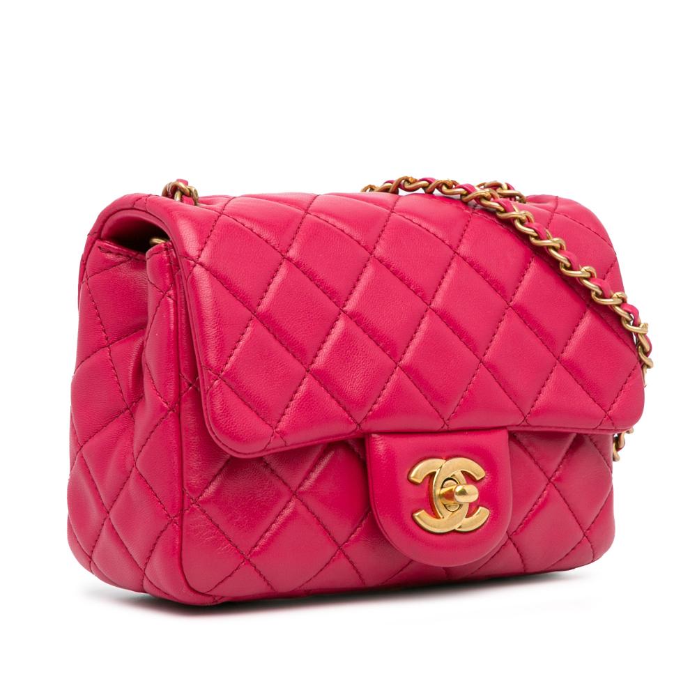 Chanel Pink Mini Square Classic Lambskin Pearl Crush Single Flap Italy