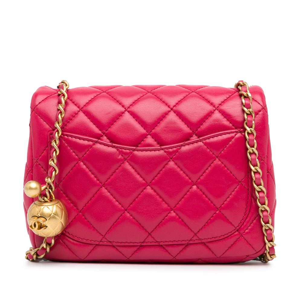 Chanel Pink Mini Square Classic Lambskin Pearl Crush Single Flap Italy