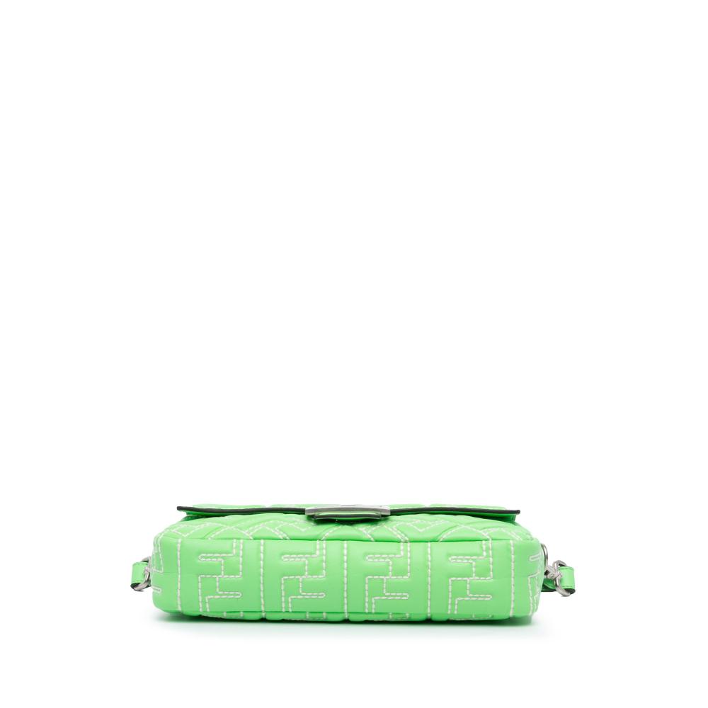 Fendi B Fendi Green Light Green Calf Leather Zucca Embossed Stitched Baguette Satchel Italy