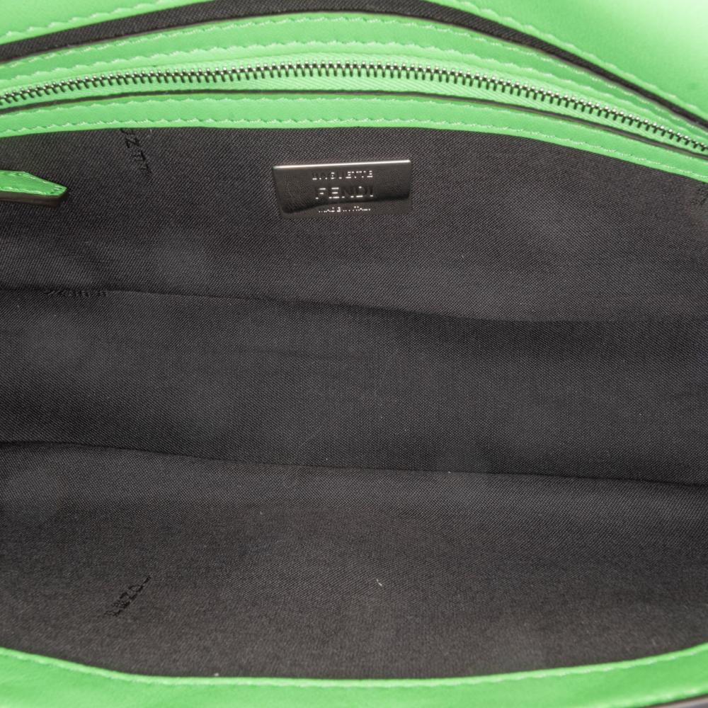 Fendi B Fendi Green Light Green Calf Leather Zucca Embossed Stitched Baguette Satchel Italy