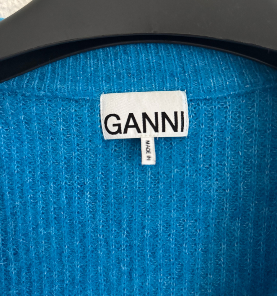 Ganni Veste en laine turquoise avec boutons en strass