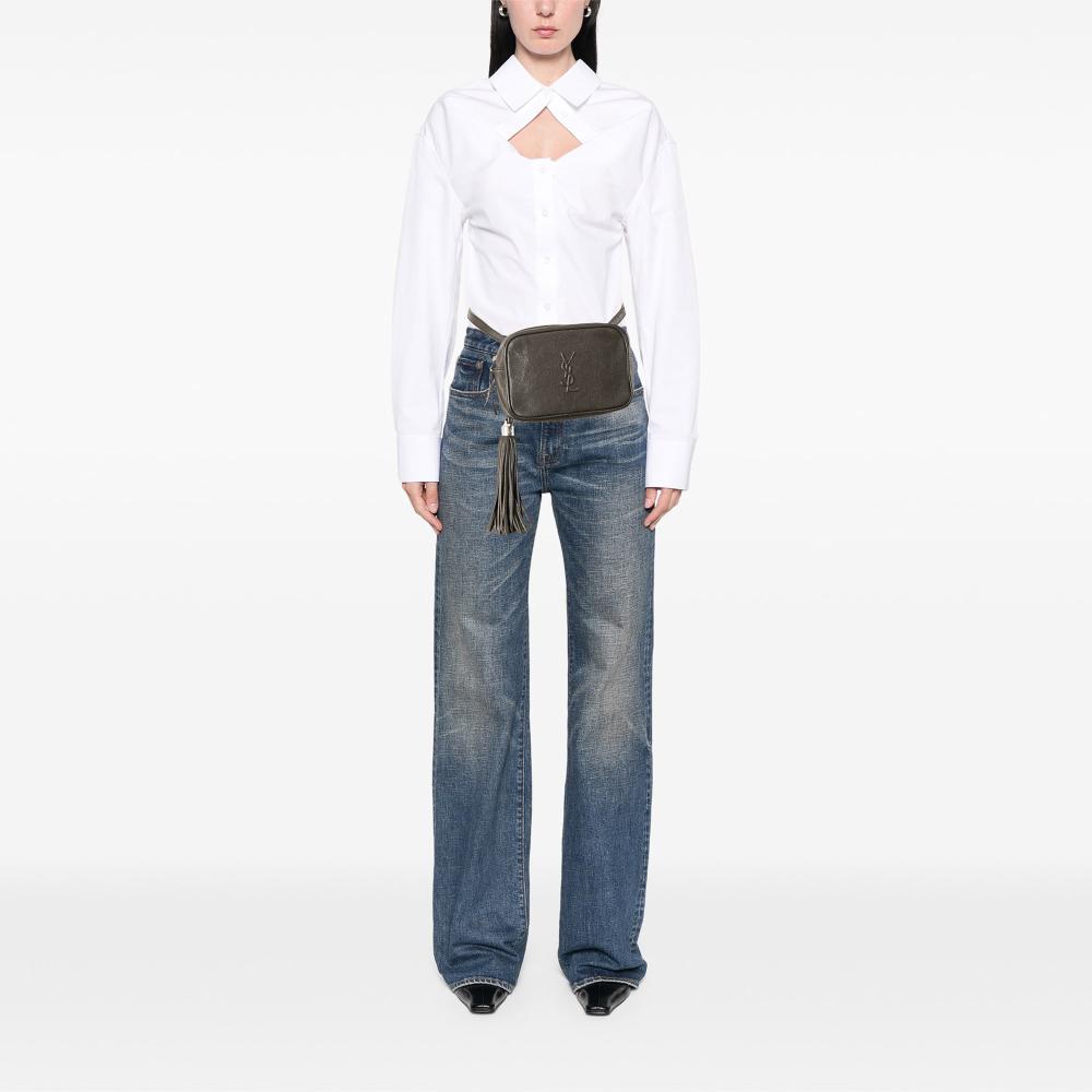 Saint Laurent B Saint Laurent Gray Dark Gray Lambskin Leather Leather Lambskin Monogram Lou Belt Bag Italy