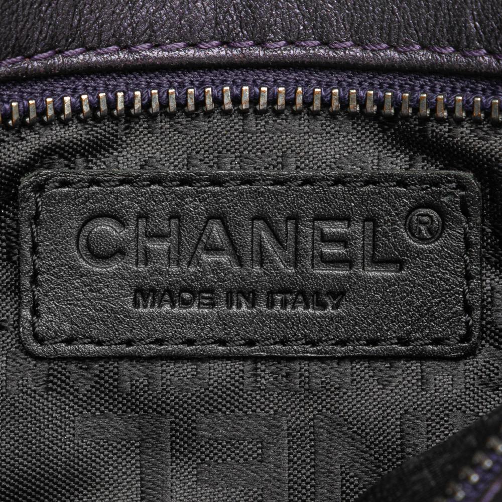 Chanel B Chanel Purple Plum Lambskin Leather Leather Embossed Lambskin Camellia Chain Pochette Italy