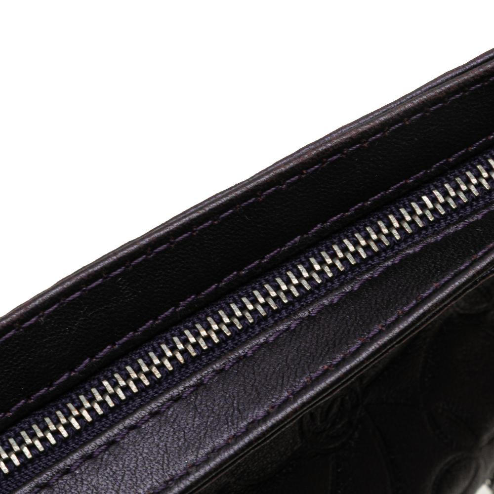 Chanel B Chanel Purple Plum Lambskin Leather Leather Embossed Lambskin Camellia Chain Pochette Italy