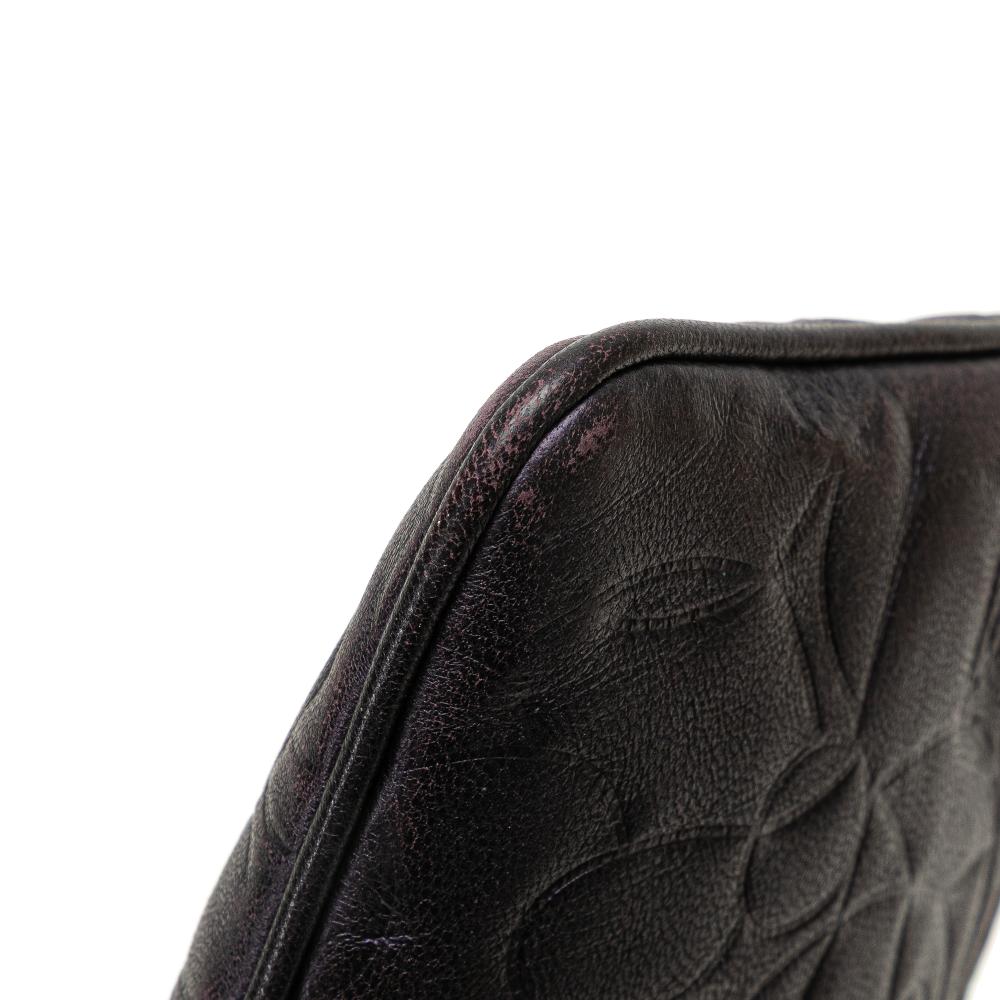 Chanel B Chanel Purple Plum Lambskin Leather Leather Embossed Lambskin Camellia Chain Pochette Italy