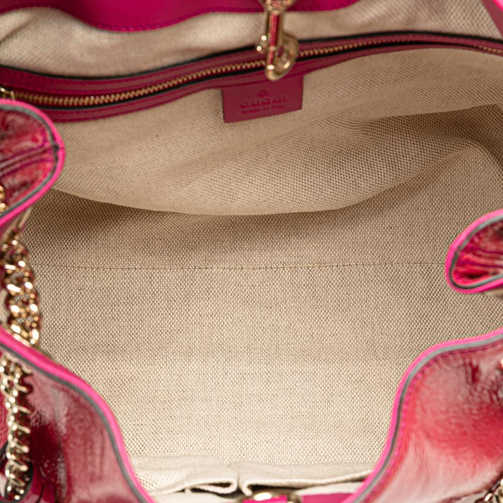 Gucci AB Gucci Pink Dark Pink Patent Leather Leather Medium Patent Soho Chain Tote Italy