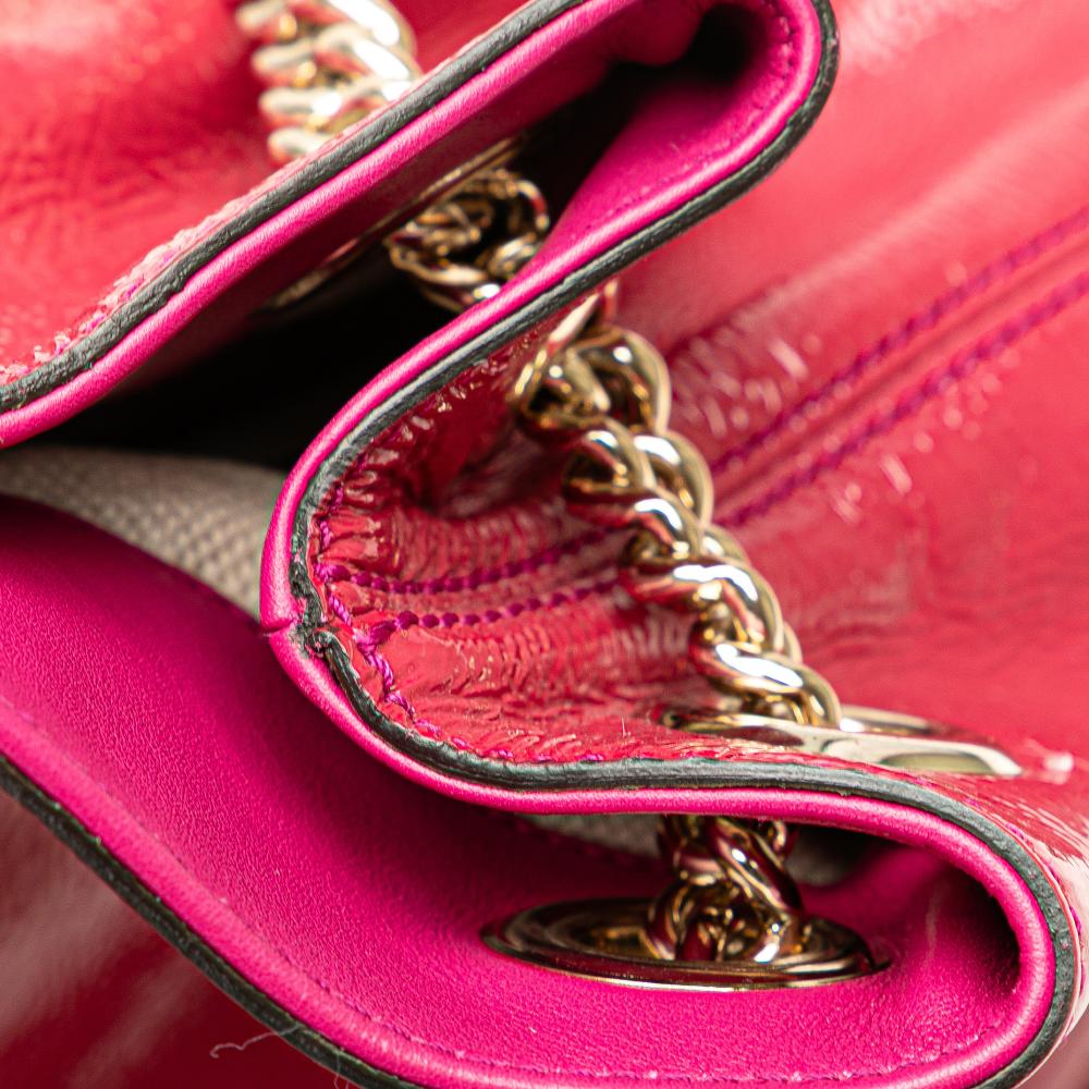 Gucci AB Gucci Pink Dark Pink Patent Leather Leather Medium Patent Soho Chain Tote Italy