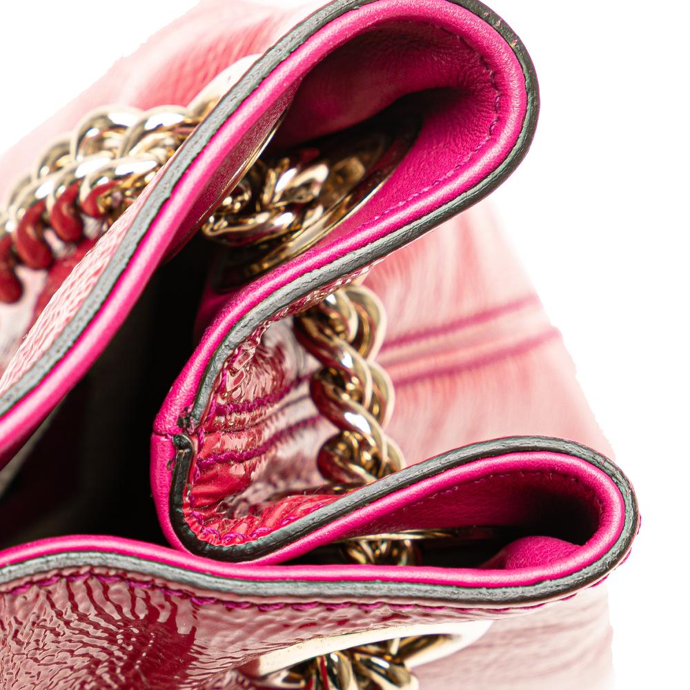 Gucci AB Gucci Pink Dark Pink Patent Leather Leather Medium Patent Soho Chain Tote Italy