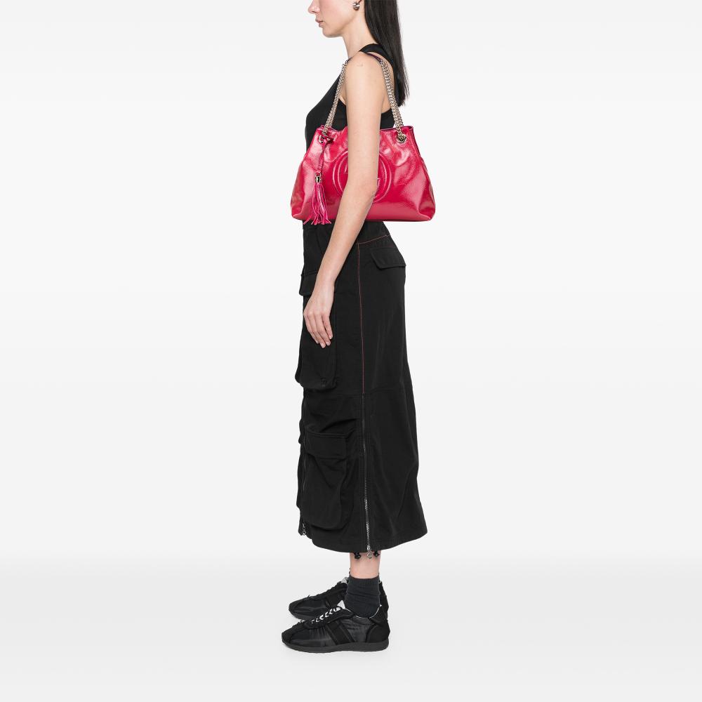 Gucci AB Gucci Pink Dark Pink Patent Leather Leather Medium Patent Soho Chain Tote Italy