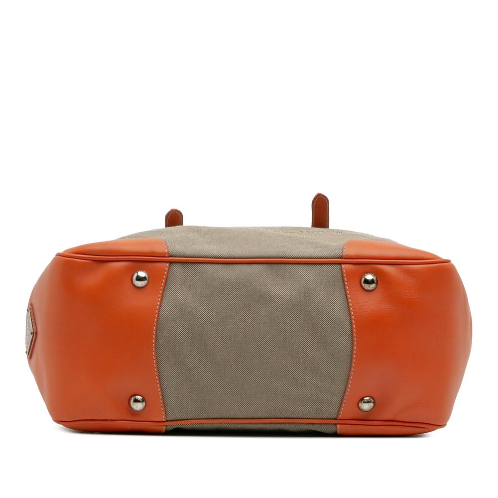 Prada B Prada Brown Beige with Orange Canvas Fabric Canapa Logo Convertible Tote Italy