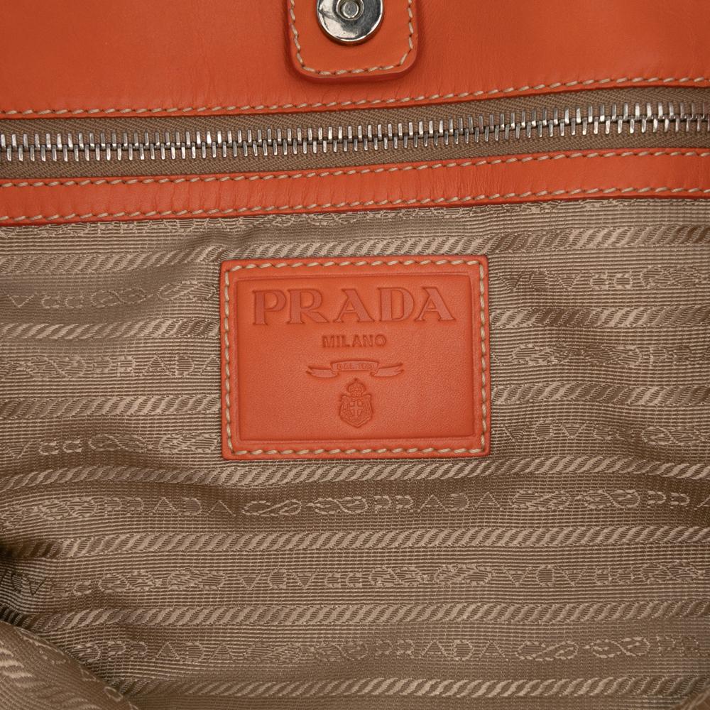 Prada B Prada Brown Beige with Orange Canvas Fabric Canapa Logo Convertible Tote Italy
