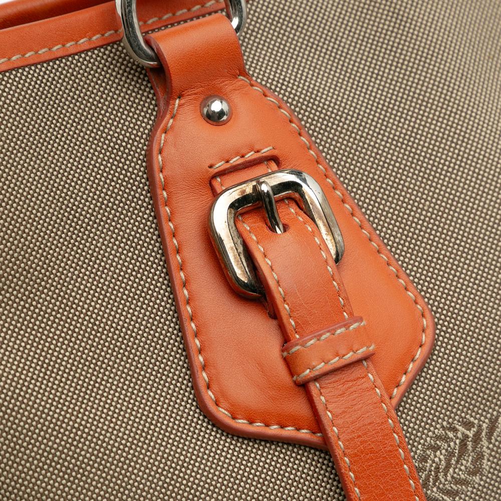 Prada B Prada Brown Beige with Orange Canvas Fabric Canapa Logo Convertible Tote Italy