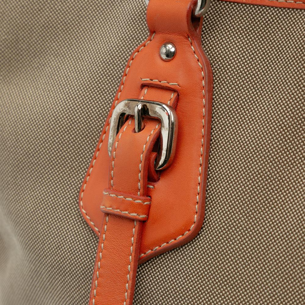 Prada B Prada Brown Beige with Orange Canvas Fabric Canapa Logo Convertible Tote Italy