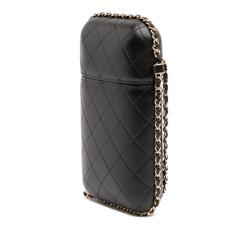 Chanel AB Chanel Black Lambskin Leather Leather CC Quilted Lambskin Chain Around Phone Holder Italy