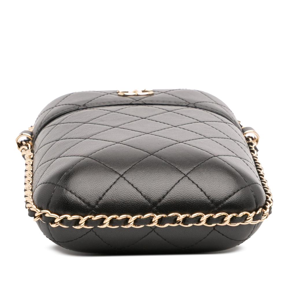 Chanel AB Chanel Black Lambskin Leather Leather CC Quilted Lambskin Chain Around Phone Holder Italy