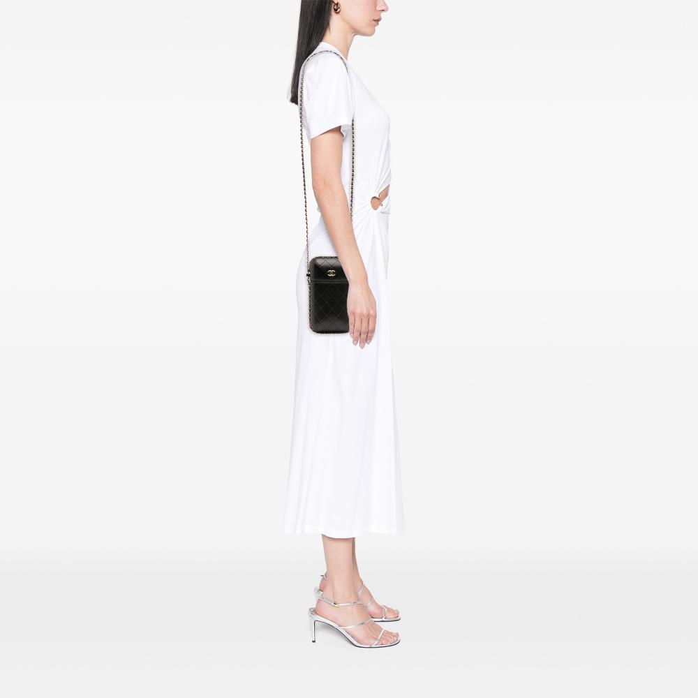 Chanel AB Chanel Black Lambskin Leather Leather CC Quilted Lambskin Chain Around Phone Holder Italy