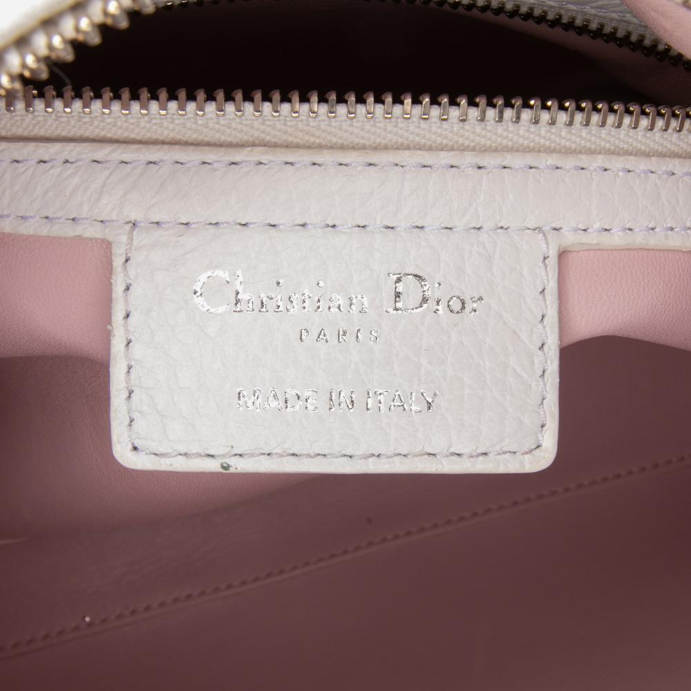 Christian Dior B Dior White Goatskin Leather Medium Deerskin Floral Printed Lady Dior Italy