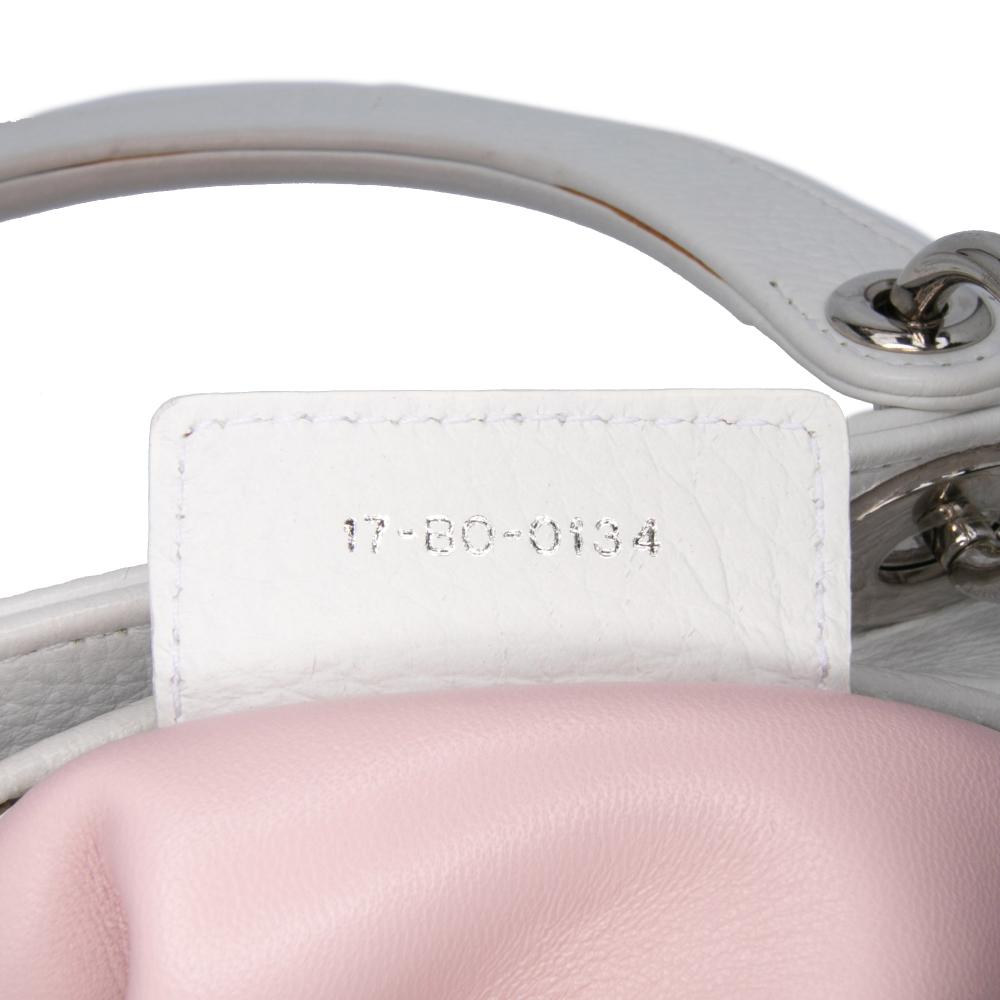 Christian Dior B Dior White Goatskin Leather Medium Deerskin Floral Printed Lady Dior Italy