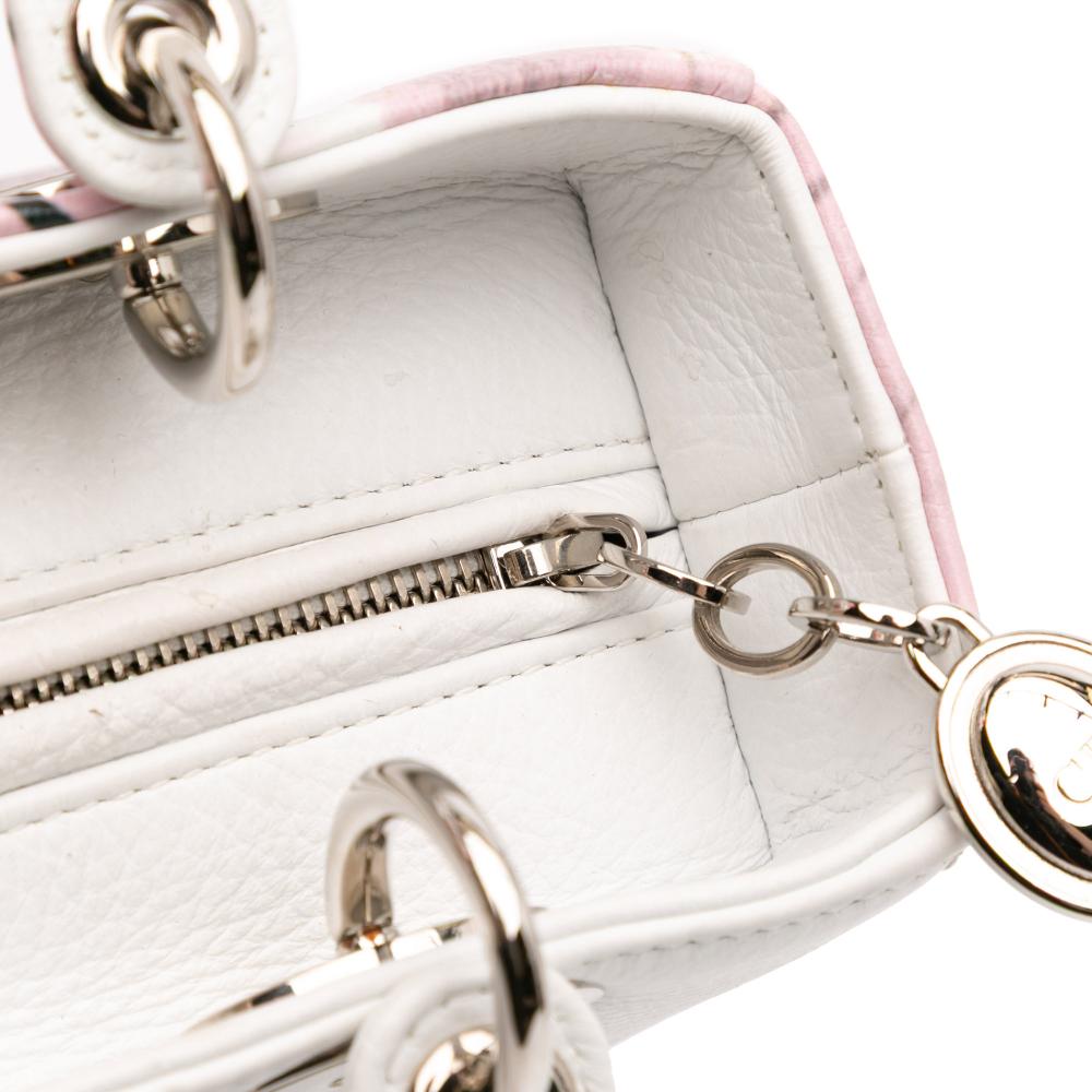 Christian Dior B Dior White Goatskin Leather Medium Deerskin Floral Printed Lady Dior Italy