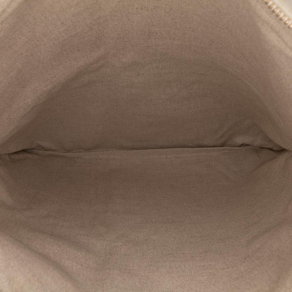 Chanel AB Chanel White Ivory with Gold Canvas Fabric XL Printed and Striped Lambskin Foldover Clutch France