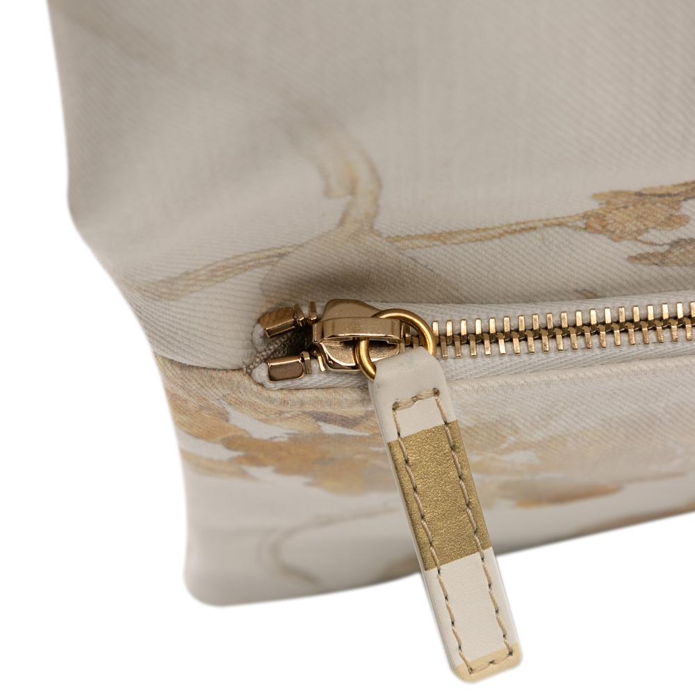 Chanel AB Chanel White Ivory with Gold Canvas Fabric XL Printed and Striped Lambskin Foldover Clutch France