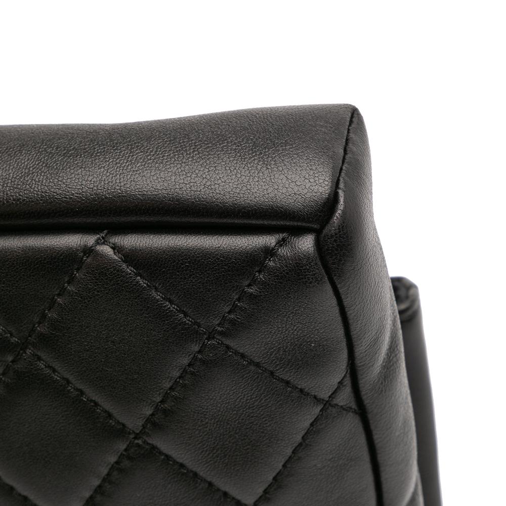 Chanel AB Chanel Black Lambskin Leather Leather CC Quilted Lambskin Grip Clutch Italy