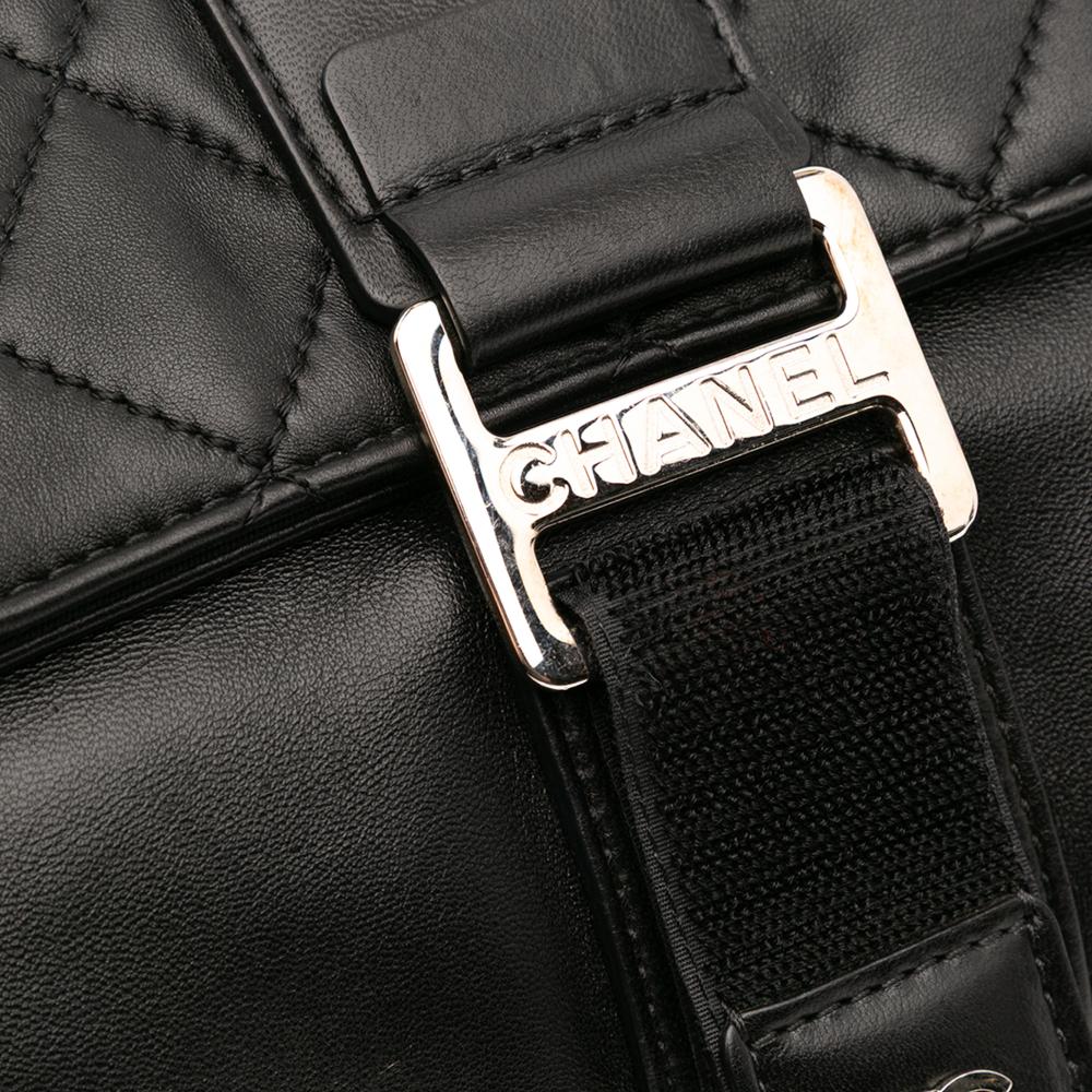 Chanel AB Chanel Black Lambskin Leather Leather CC Quilted Lambskin Grip Clutch Italy