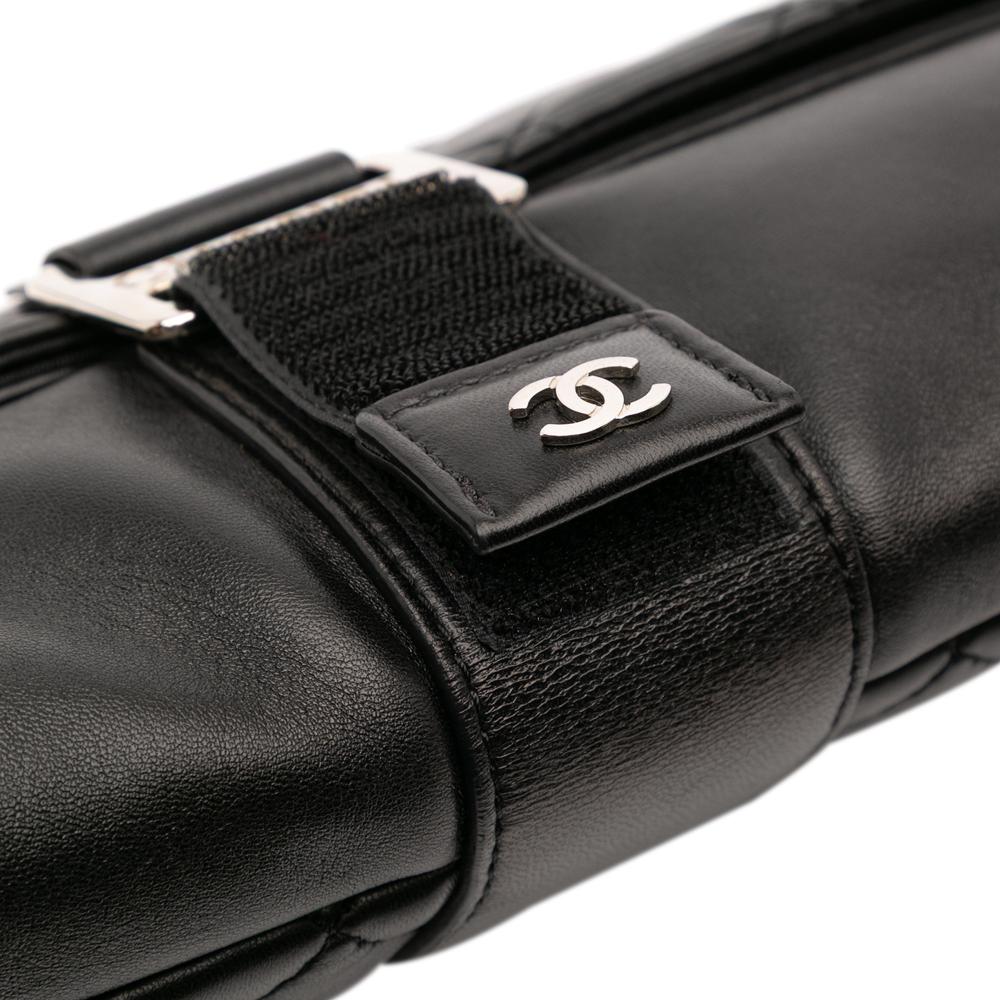 Chanel AB Chanel Black Lambskin Leather Leather CC Quilted Lambskin Grip Clutch Italy