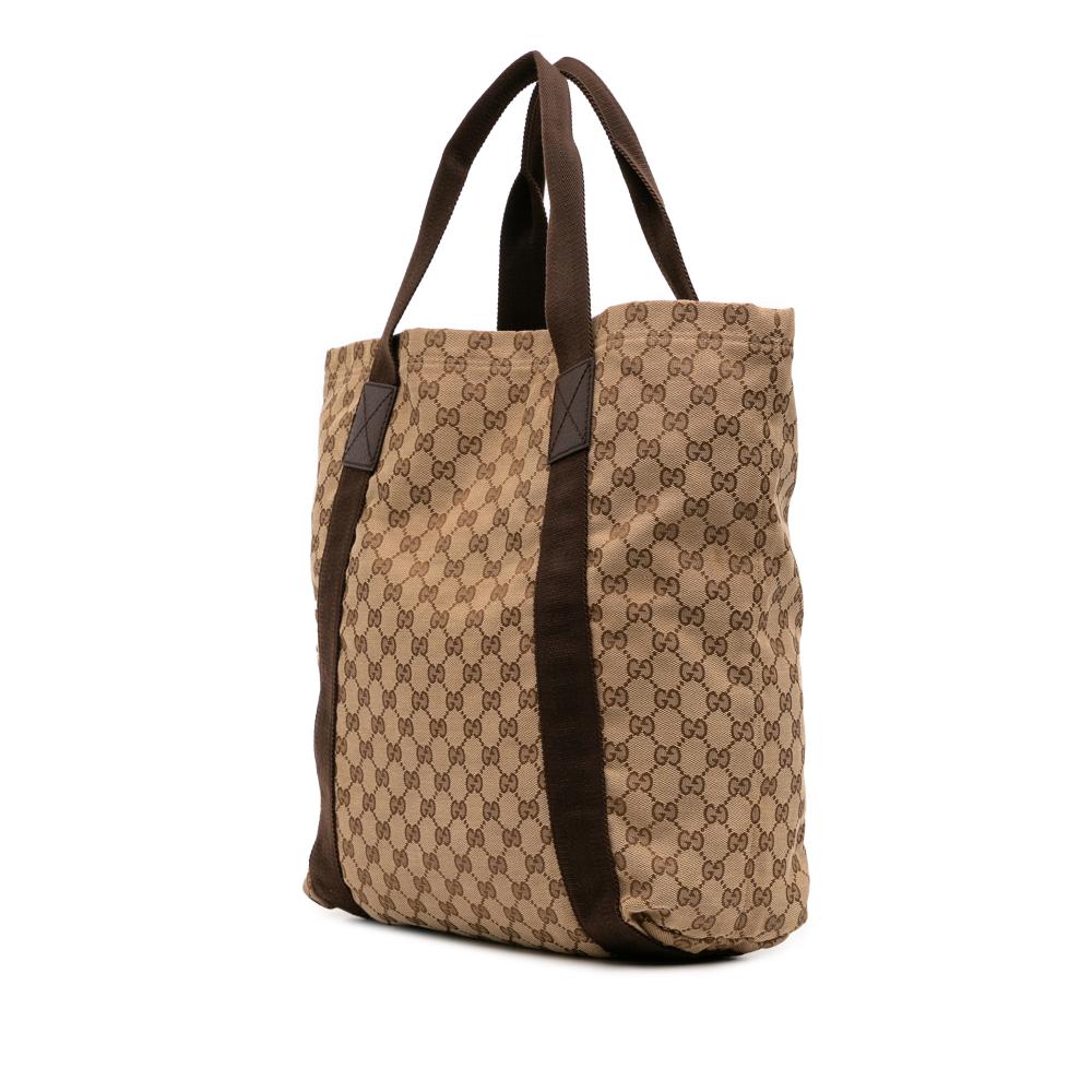Gucci B Gucci Brown Beige Canvas Fabric GG Tote Italy