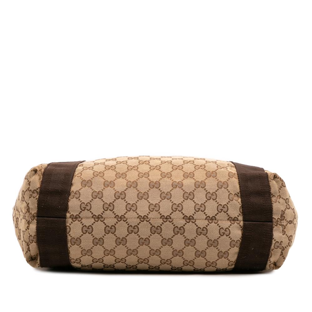 Gucci B Gucci Brown Beige Canvas Fabric GG Tote Italy