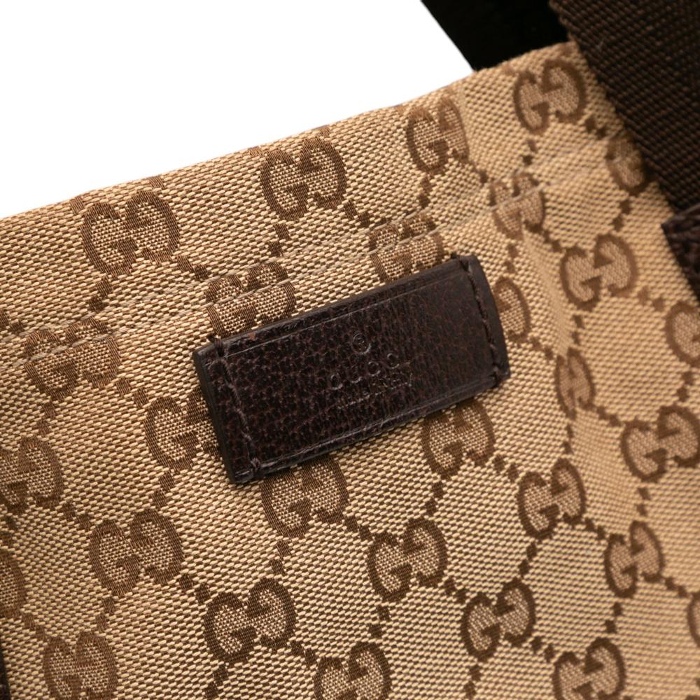 Gucci B Gucci Brown Beige Canvas Fabric GG Tote Italy
