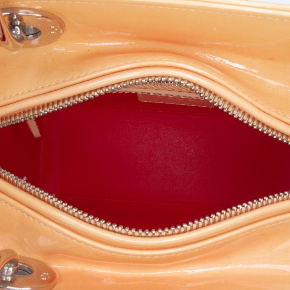 Christian Dior B Dior Orange Light Orange Patent Leather Leather Medium Ombre Patent Cannage Lady Dior Italy