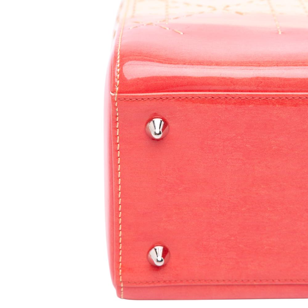 Christian Dior B Dior Orange Light Orange Patent Leather Leather Medium Ombre Patent Cannage Lady Dior Italy