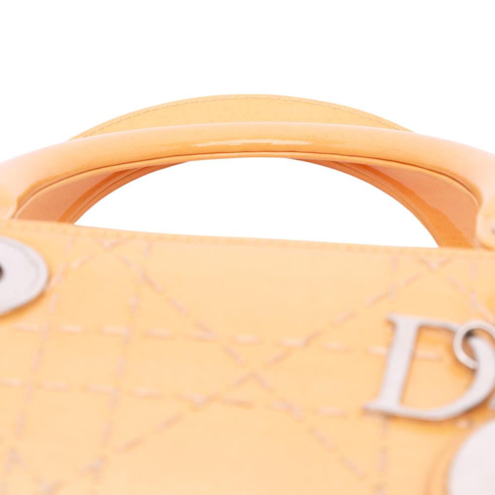 Christian Dior B Dior Orange Light Orange Patent Leather Leather Medium Ombre Patent Cannage Lady Dior Italy
