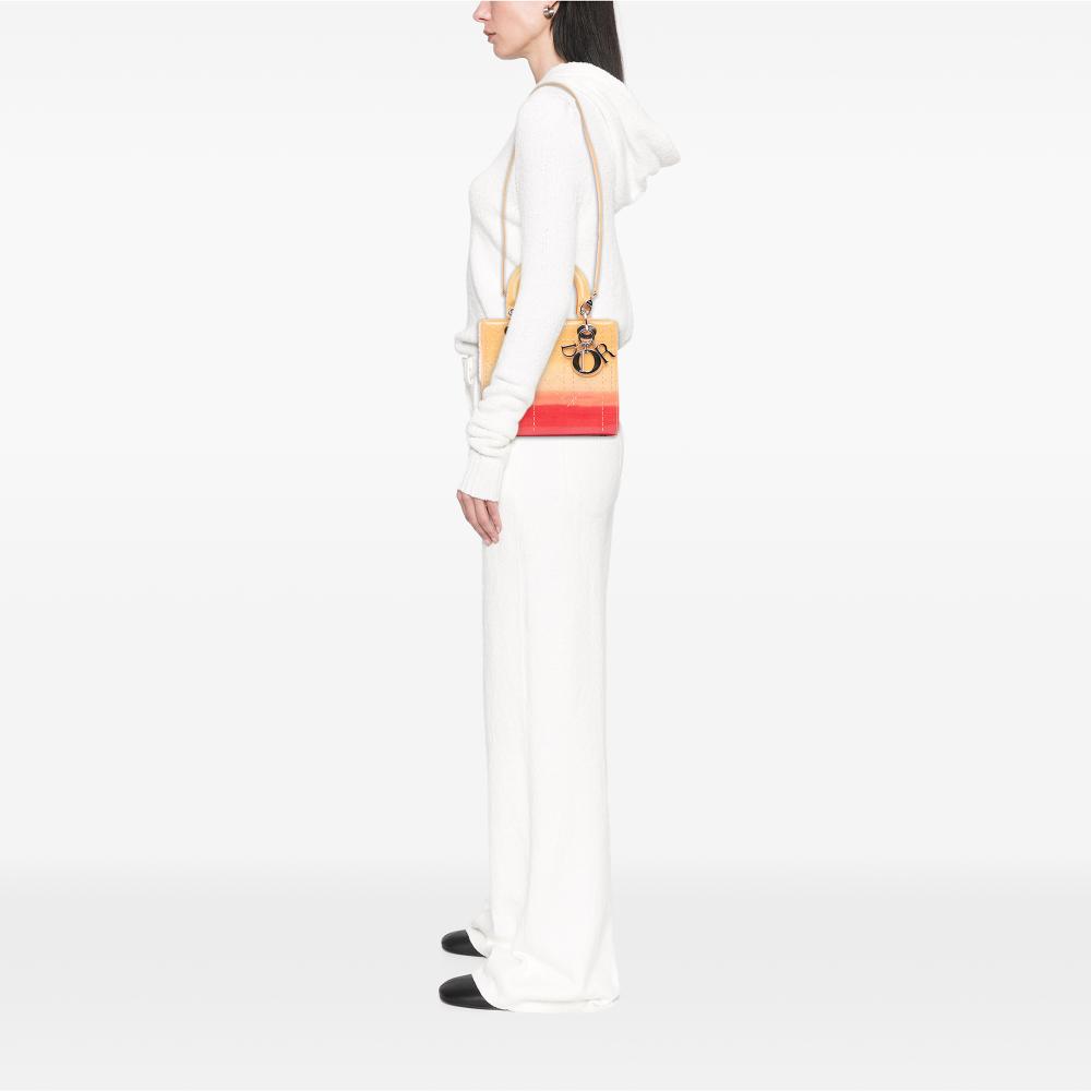 Christian Dior B Dior Orange Light Orange Patent Leather Leather Medium Ombre Patent Cannage Lady Dior Italy