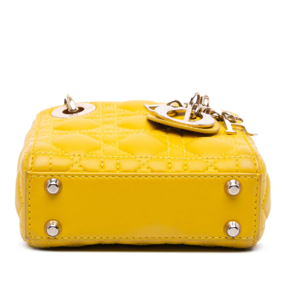 Christian Dior B Dior Yellow Mustard Lambskin Leather Leather Micro Lambskin Cannage Lady Dior Italy