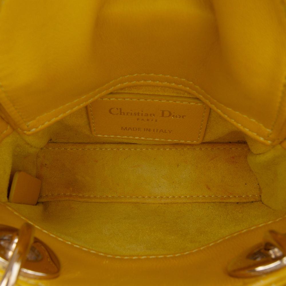 Christian Dior B Dior Yellow Mustard Lambskin Leather Leather Micro Lambskin Cannage Lady Dior Italy
